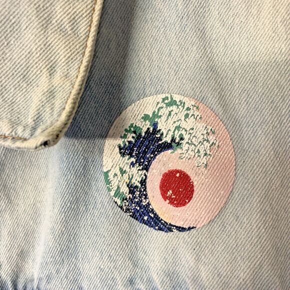 Brooklyn Cloth Graphic Denim Jacket Stay Wavy Womens L Streetwear - Picture 5 of 12